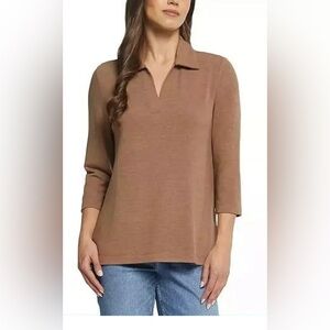 Matty M Ladies' 3/4 Sleeve Collared Polo Top medium heather caramel